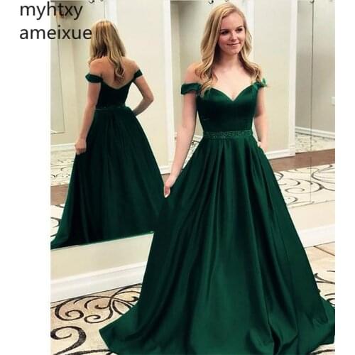 Elegant Green And Blue Evening Dresses Floor Length Shoulder Long Prom Dressess Sequined Sweep Train Evening Gowns Custom Made
