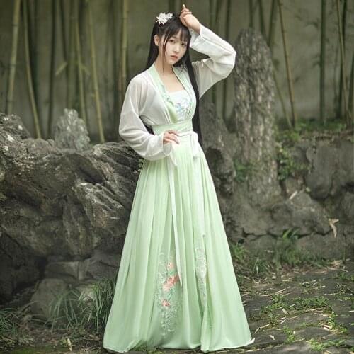 Cyan Dress Women Embroidered Hanfu Traditional Clothing Cosplay Vintage Party Ancient Chinese Costume