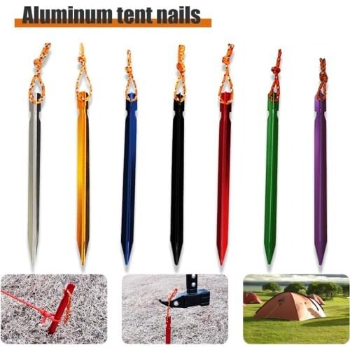 10pcs 18cm Tent Pegs Aluminum Tent Stake with Rope Outdoor Tent Triangular Nails Peg Tent Accessories