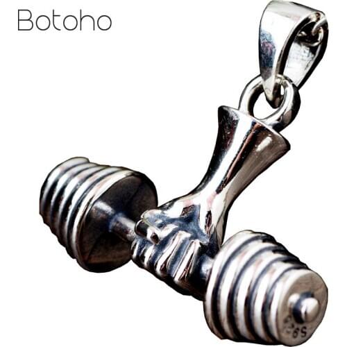 100% 925 sterling silver Dumbbell Pendant Vintage 925 Sterling Man Pendant Thai Silver PUNK Jewelry Pendant no Necklace