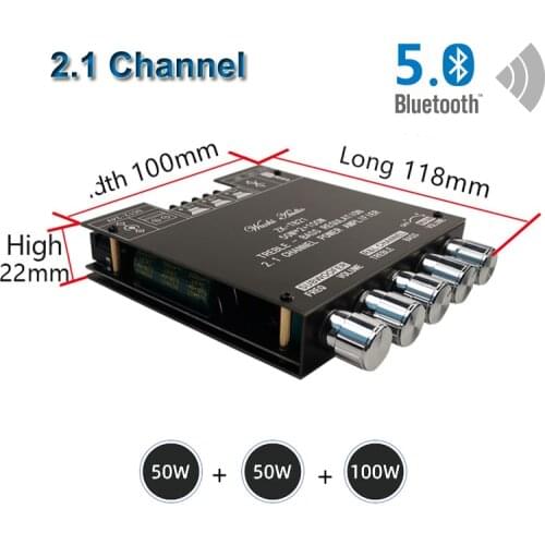 2*50W+100W Bluetooth 5.0 TPA3116D2 Power Subwoofer Amplifier Board 2.1 Channel Class D TPA3116 Audio Stereo Equalizer Amp