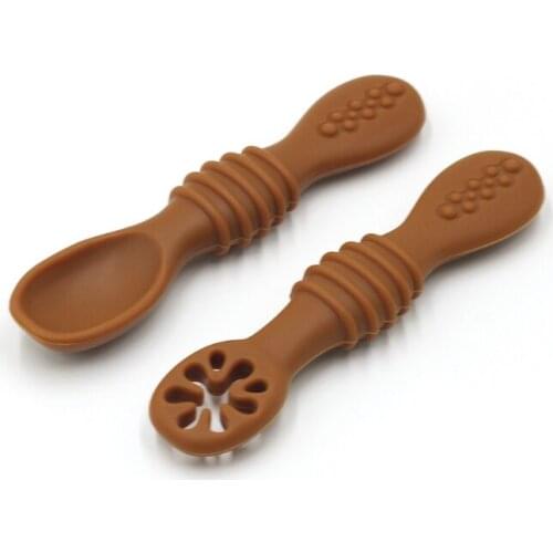 2 Pcs Newborn Tableware Baby Silicone Spoons Learning Feeding Scoop Utensils Set