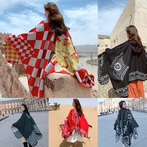 2021 Winter Warm Ponchos And Capes For Women Oversized 150*130cm Shawls Wraps Imitation Cashmere Pashmina Female Bufanda Mujer