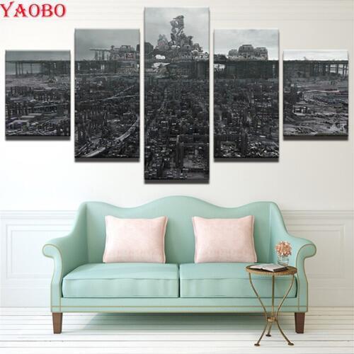 5 pcs 5D Diy Diamond Painting Retro City Building Landscape Home Decoration accessories Diamond Embroidery Rhinestone Paintings