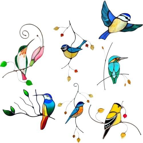 7PCS Stain Glass Window Hangings Bird Cute 3D Home Car Decoration Sticker Stained Glass Window Decoration Peeping Bird