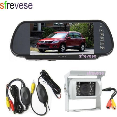 7" LCD Mirror Monitor Car Rear View Kit + Wireless 18 LED IR Night Vision CCD Reverse Parking Backup Camera White