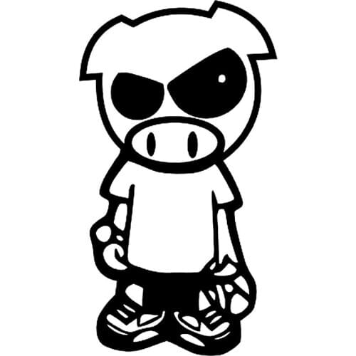 8cm*14.7cm Street Piggie Cartoon Animal Vinyl Stickers Decals Black/Silver S3-5136