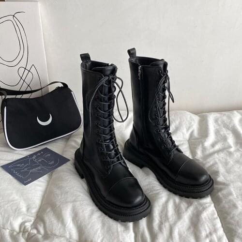 2020 New Winter Womens Boots Spring Autumn Luxury Brand Design Platform Mid-calf Boots Short Female Shoes Leather Solid