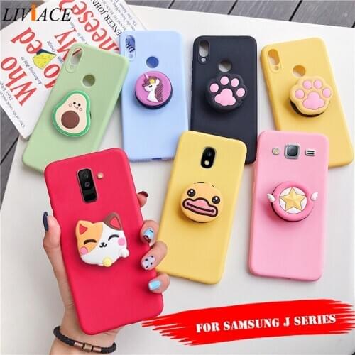 3D silicone cartoon phone holder case for samsung galaxy j8 j7 pro j6 j5 j4 a6 a8 plus 2018 2017 2016 2015 cute stand back cover