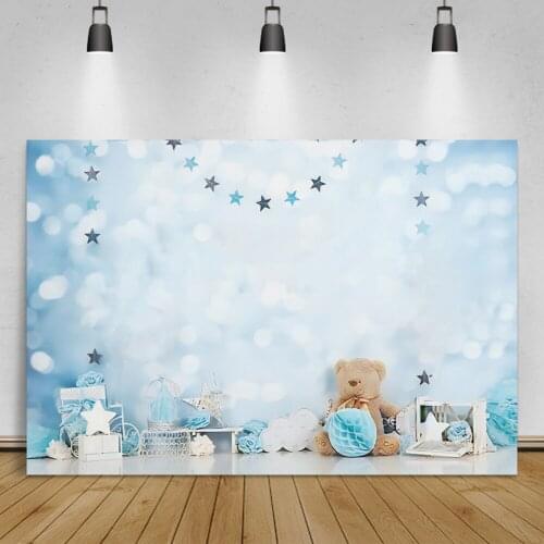 Photo Backgrounds Happy Prince Birthday Party Light Blue Polka Dots Light Bokeh Baby Toys Party Photophone Photographic Backdrop