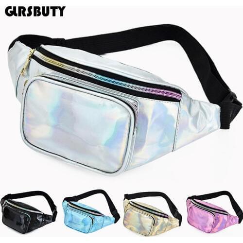 Women Holographic Waist Bag Men Shiny Fanny Pack Hologram Hip Bum Bag Travel Laser Chest Pocket with Adjustable Strap for Travel