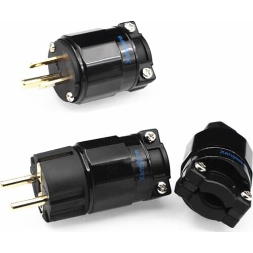 HIFI Audio Adapter Gold-Plated US / EU Power Plug & IEC Connector for DIY Power Cable Amplifier 250V 15A
