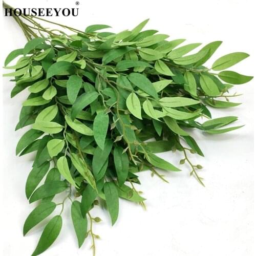 Artificial White Flower Plant Wedding Bouquet Silk Home Vase Decor Willow Leaf Green Grass Fake Decorative Ornaments