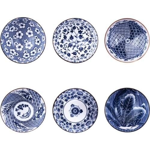 6pcs/4pcs Chinese Style Classical Ceramic Blue And White Kitchen Rice Bowl Big Ramen Soup Bowl free shipping