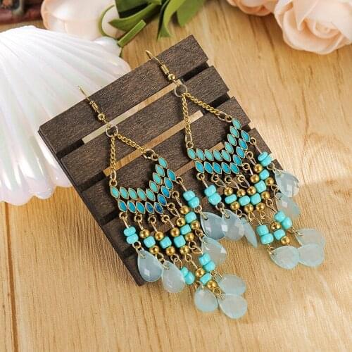 Classic Ethnic Trendy Sector Corful Crystal Beads Dangle Earrings 2020 Long Wedding Earrings Hangers Wholesale