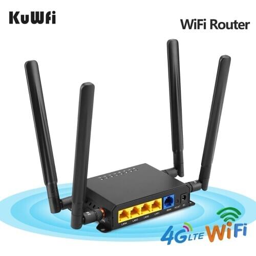 KuWfi WE826 4G WiFi Router CAT4 150Mbps LTE CPE Wireless Car Wifi Router Repeater Strong Wifi Signal With APN &4*5dbi Antenna