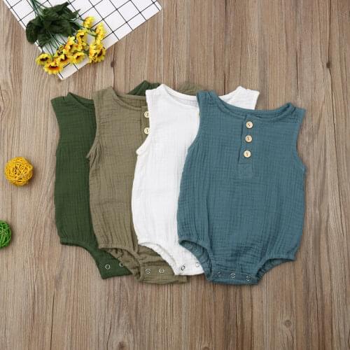 Citgeett Summer Newborn Baby Girls Sleeveless Bubble Cotton Bodysuit Linen Casual Clothes Tops 0-2Y