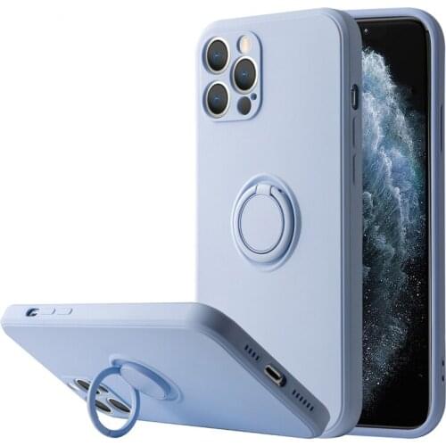 For iPhone 11Finger Ring Soft Liquid Silicone Phone Case for iPhone 12 11 Pro Max XR XS 8 7 Plus Silicone Shockproof Back Cover