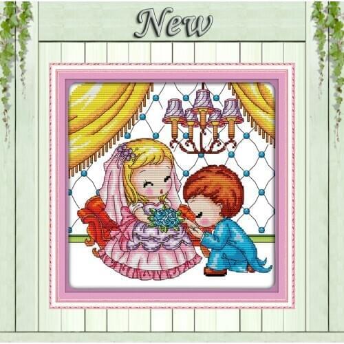 Our wedding girl boy love story couple painting Counted Print on canvas DMC11CT 14CT Cross Stitch kits Needlework Sets embroider