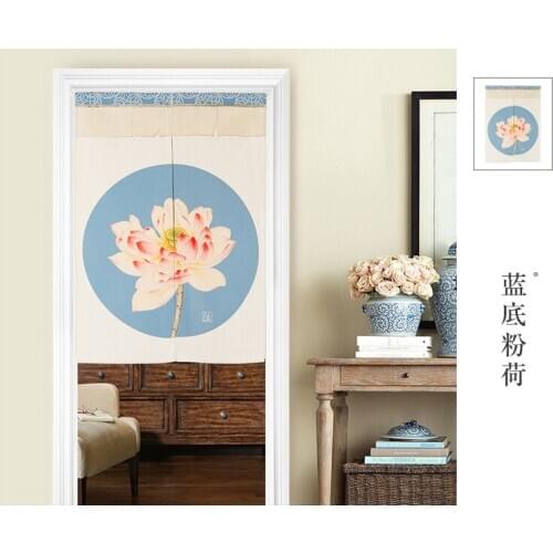 New Chinese style classical lotus flower window blind water Japanese cotton linen door curtain porch home bar decoration