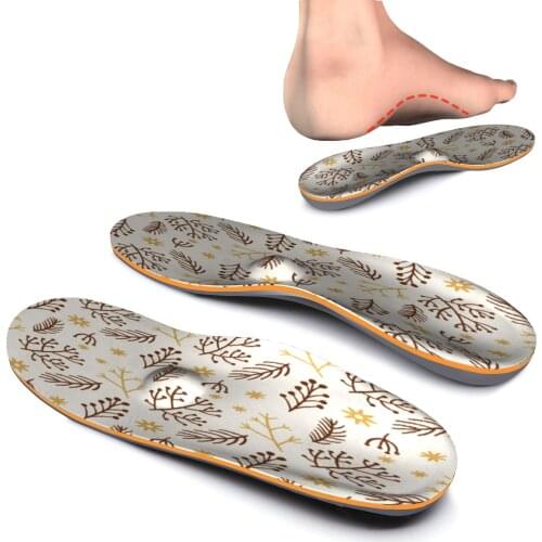 Brown Pattern Soft Orthotic Arch Support Insoles with High Arch Foot Memory Foam EVA Orthopedic Insoles for Men and Women