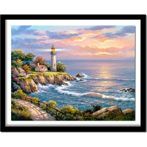 Full Square/Round Drill 5D DIY Diamond Painting "Seaside lighthouse" 3D Embroidery Cross Stitch Home Decor