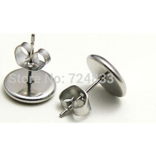 Blank Stainless Steel 316L Stud Earrings Bases with Round Bezel Cabochon stud Earrings post with Stopper Backs Settings Findings