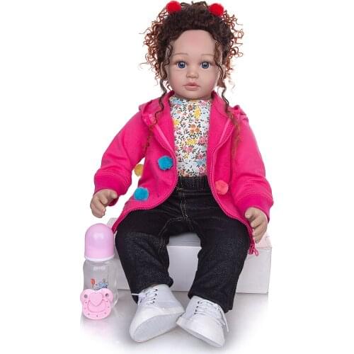 KEIUMI realistic Silicone Reborn Baby Doll 60cm Lifelike 24'' bebe reborn toddler curly wig Cloth Body Kids Playmate gift