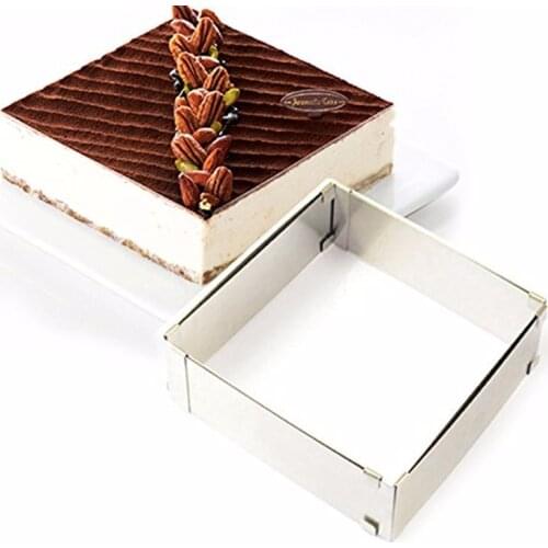 Adjustable Stainless Steel Square Mousse Cake Ring 15-28 cm Fondant Cake Decorating Ring Slicer Cutter DIY Baking Tools