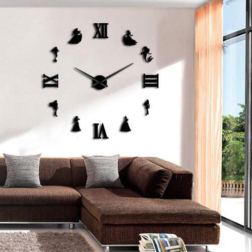 Mermaid & Princess Wall Sticker Watch Fairytale Style DIY Large Clock Acrylic Luxury Wall Clock Girl Room Decor Modern