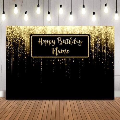 Happy Birthday Golden Backdrop Name Customize Photocall Gold Glitter Shining Dots Background for Birthday Photocall Studio Props