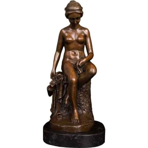 Sitting Naked Female Statue Bronze Erotic Art Bare Woman Sculpture Nudes Collection Decoration