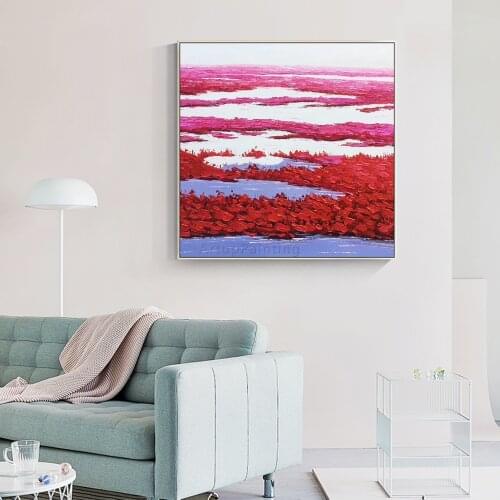 Modern Abstract Red Blue Sea Hand Painting On Canvas Large Original Acrylic Heavy Texture Wall Art Living room Home decor