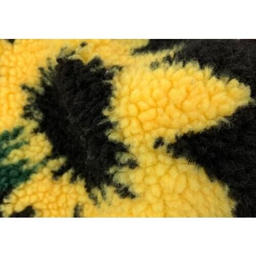 Sun flower lambskin fabric, sunflower print lambskin imitation cashmere fabric