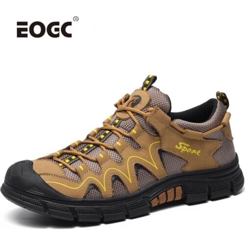 Fashion Men Casual Shoes Flats Rubber Sole Non-slip Lace Walking Shoes Natural Leather With Mesh Outdoor Shoes Men