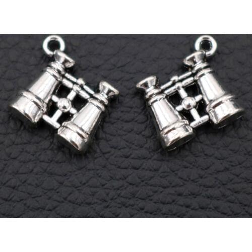 WKOUD 10pcs/Bulk Sale, Silver Color 3D BINOCULARS Charm Pendant, Telescope Charm, Silver Plated, Jewelry Supply, 15*16mm