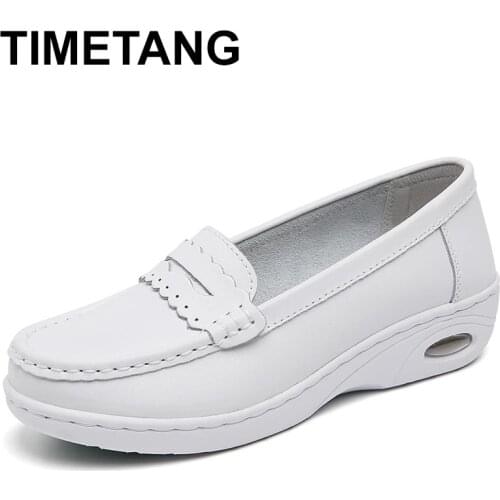TIMETANGTwo-layer Cowhide Womens Shoes Moccasin Shoes Thick-soled Increased Nurse Shoes Lightweight Breathable Casual Shoes