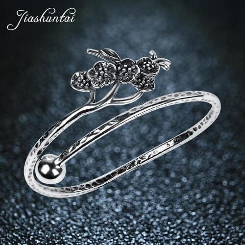 JIASHUNTAI Retro 990 Sterling Silver Bangles For Women Jewelry Plum Blossom Design Female Handmade Best Gift
