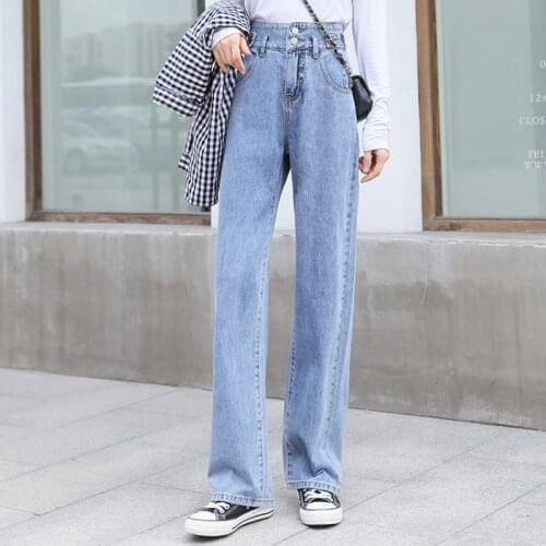 JMPRS BF Women Jeans High Waist Autumn Wide Leg Denim Pants Fashion Button Korean Blue Loose Casual Fall Baggy Jeans New 2021