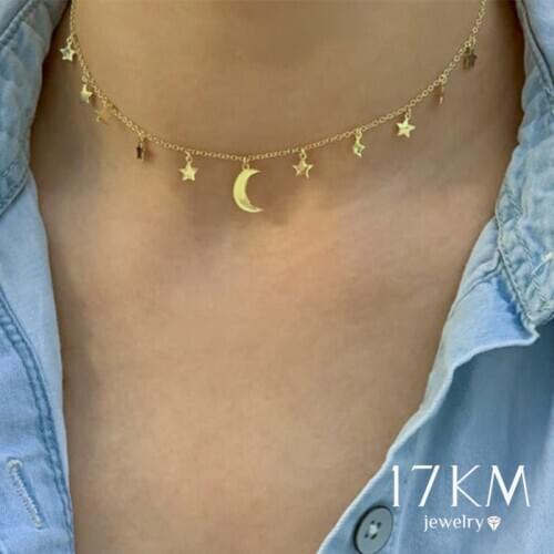 17KM Bohemian Gold Star Moon Choker Necklace For Women Party Cute Female Golden Necklaces Fashion Jewelry Romantic Gifts