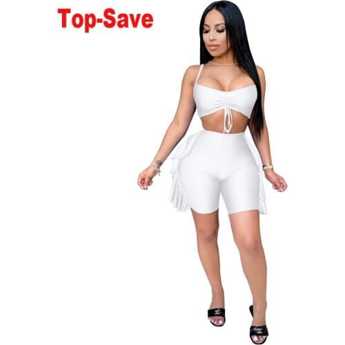 Solid Spaghetti Strap Two Piece Sets Women Tracksuit Crop Tops+Bikes Shorts Sporty Matching Suits Casual Female Backless Outfits