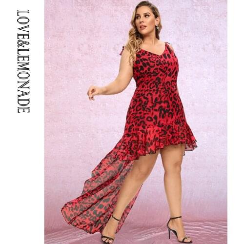 LOVE&LEMONADE PLUS SIZE Red Leopard Chiffon Sling Flowy Skirt Beach Summer Dress LM81770PLUS