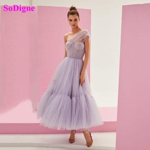 SoDigne Tulle Ankle Length Prom Dress Elegant One Shoulder Princess Evening Gowns Party Celebrity Dress Custom Made