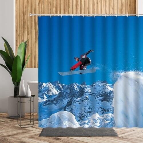 Winter Ski Shower Curtains Snow Extreme Sports Home Decor Background Bathroom Bath Curtain With Hook Fabric Christmas Decoration