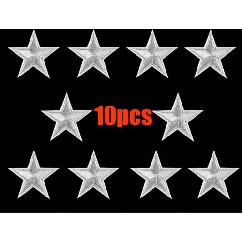 10pcs Silver Star Patch Iron On Bling Embroidered Patch Thermo Stickers On Clothes Sewing Patches For Clothes DIY #YJ
