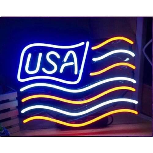 14"x10" Flag of the United States USA Custom Acrylic Neon Light Lamp Sign Beer Bar Handmade Real Glass Decorate Home Wall Room
