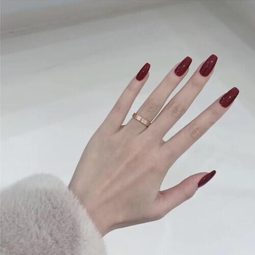 American punk style Ballet wine red pure color false nails 2pcs french cute lady full nail tips middle-long size fake nails