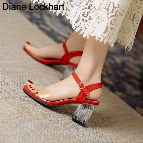 2021 PVC Jelly Sandals Crystal Leopard Open Toed High Heels Women Transparent Heel Sandals Slippers Square heel zapatos femme