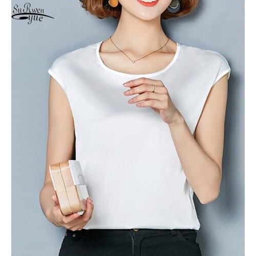 2021 Summer Satin Blouse Women Silk Plus Size M-4XL Women Shirts Loose O-neck Sleeveless Casual Solid Ladies Tops Blusas 14752