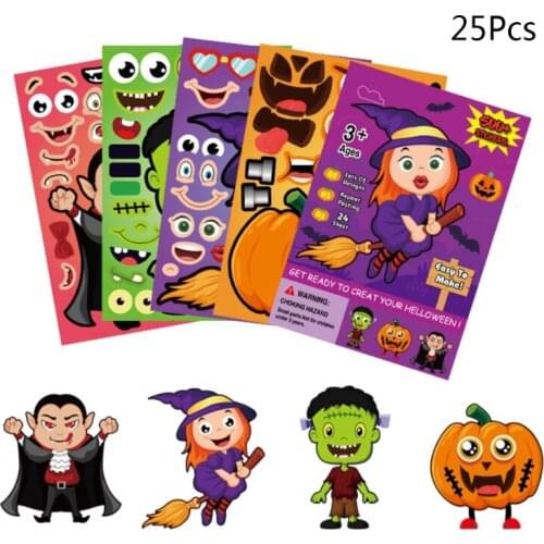 25Pcs Halloween Sticker Home Decoration DIY Customized Scrapbook Sticker Self-Adhesive Repeat Pasting Sticker Montessori Toy